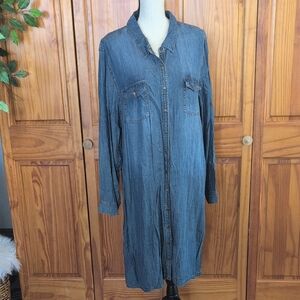 Long Sleeve Denim Snap Button Down Adjustable Sleeve Shirt Dress 3X C470